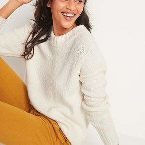 Cozy Oversized Bouclé Crew-Neck Sweater Cream XS